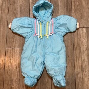 Vintage Weather Tamer 9 Mo. Baby Snowsuit Hooded One Piece Blue Winter Outfit‎